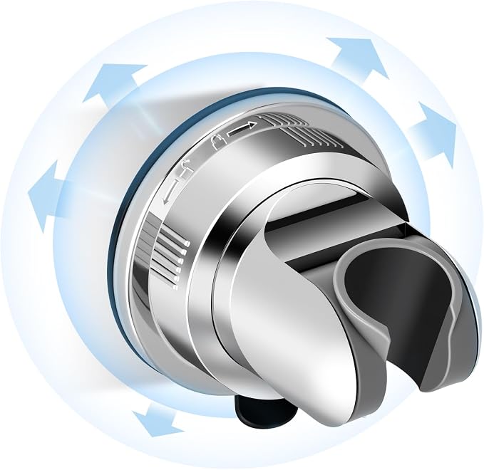 Suction Shower Head Holder, Removable Wall-Mount Handheld Shower Holder, No-Drill Adjustable Chrome Suction Cup 5-Angle Tilt & 360° Swivel