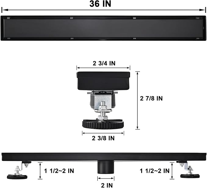 AVSIILE Linear Shower Floor Drain, Black 36 Inch 304 Stainless Steel Bathroom Drains Kit, Rectangular Shower Trench Drain with Reversable Tile-in Pattern Drain Cover & Hair Catcher