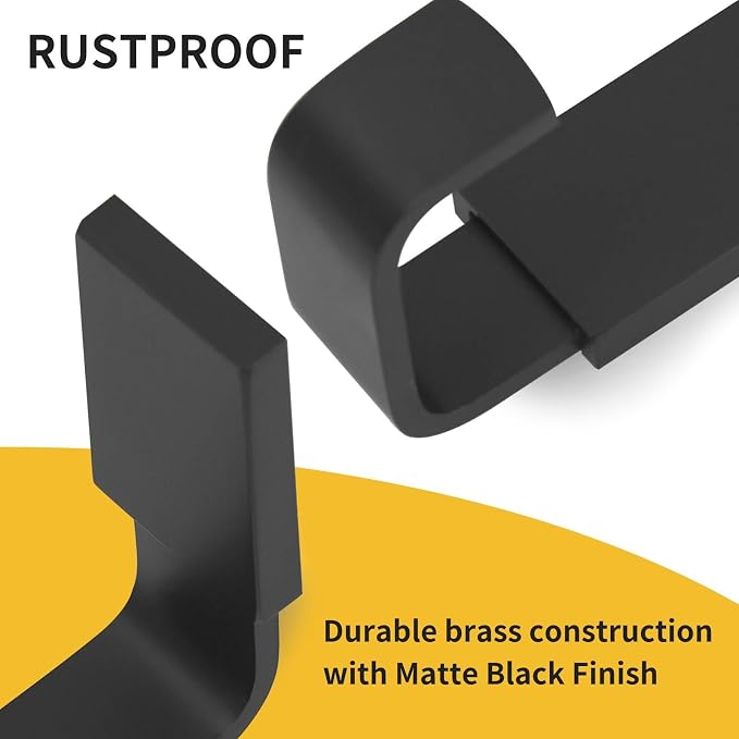 BESy Brass Clothes Hook Single Towel Hook for Bathroom Kitchen Garage Square Style Robe Hooks Coat and Hat Hook, Wall Mounted with Screws, Two Packs, Matte Black