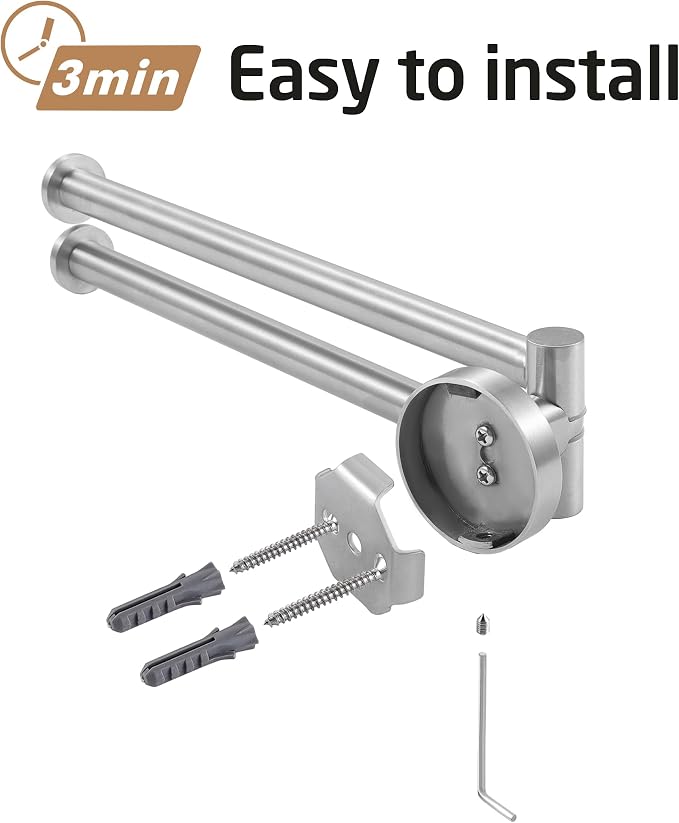 KES Kitchen Swivel Towel Bar 9-Inch, Swivel Towel Rack for Dish Towel, Double Towel Bar 2-Arm Wall Mounted, SUS 304 Stainless Steel, Brushed Finish, A2106S23-2
