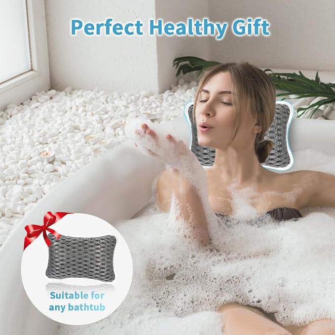 Luxury Bath Pillow, Slip-Resistant Neck & Back Support | 2 Strong Suction Cups Hold the Pillow Firmly in Place on Any Tub, Jacuzzi, or Spa Surface, Relaxing Spa Essentials