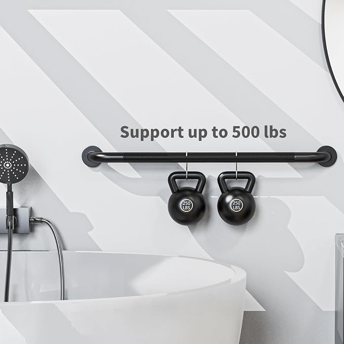 2 Pack 32 Inch Anti Slip Shower Grab Bar, ZUEXT Matte Black Stainless Steel Knurled Bathroom Balance Bar, Safety Hand Rail Support,Handicap Elderly Injury Senior Assist Bath Handle(1.25" Diameter)