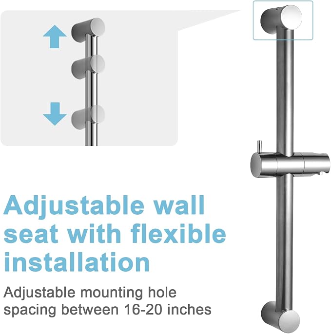 OFFO Shower Slide Bar 21" Adjustable Installation Distance 16-20" with 360° Adjustable Handheld Shower Head Holder for Bathroom, Screw Wall Mounted, Chrome Finish