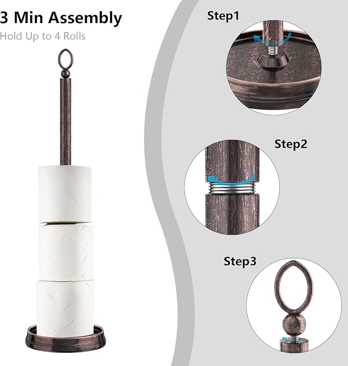 ROLABAM Toilet Paper Holder Stand, Free Standing Toilet Paper Storage for Bathroom, Weighted Base with Reserve for 4 Roll (2 Pack, Oil Rubbed Bronze)