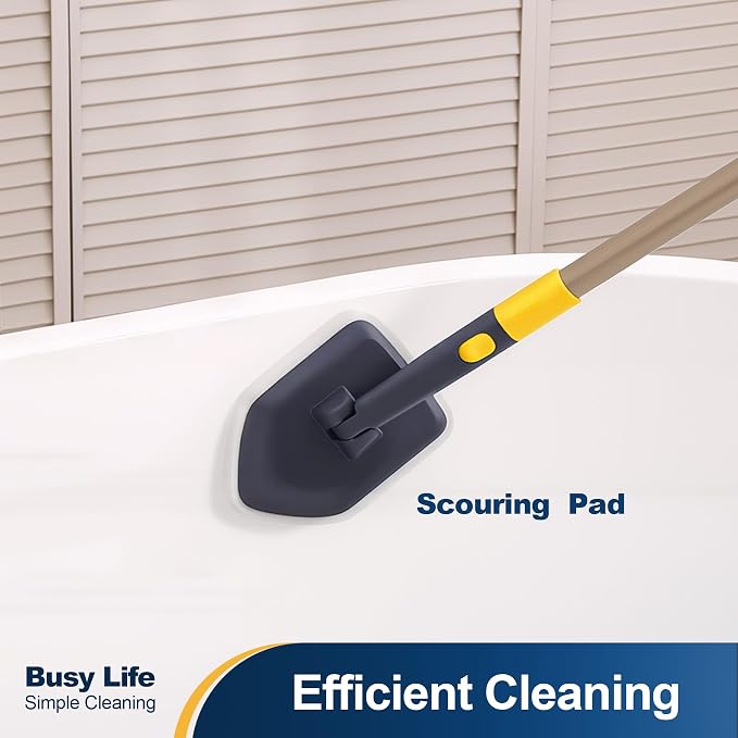 Yocada Tub Tile Scrubber Brush 2 in 1 Cleaning Brush 4*Scouring Pads 58.2" (Pack of 2)