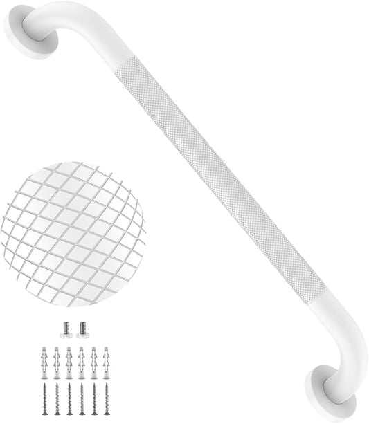 24 Inch Anti Slip Shower Grab Bar, YuanDe White Stainless Steel Bath Grab Bar, Knurled Bathroom Safety Rail, Shower Handrail Support, Handicap Elderly Balance Assist Handles-1.25" Diameter
