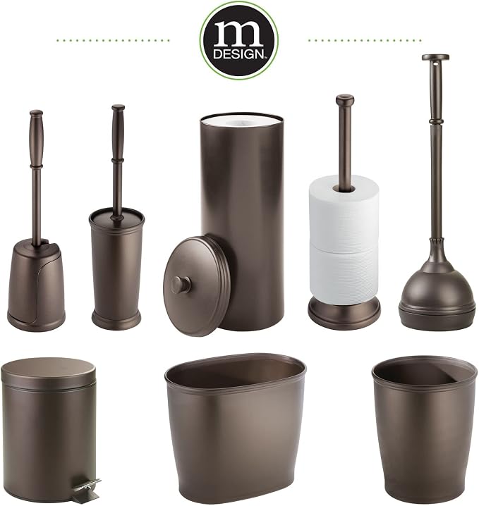 mDesign Toilet Bowl Brush and Holder - Covered Bathroom Toilet Brush - Standing Toilet Bowl Scrubber in Modern Holder - Compact, Space Saving, Deep Cleaning Brush for Toilet - Hyde Collection - Bronze