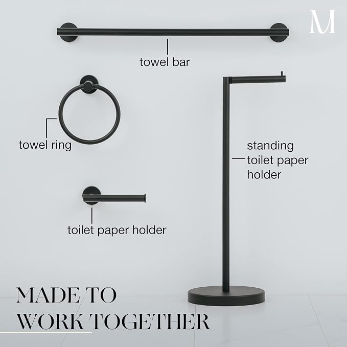 MARMOLUX ACC Matte Black Towel Rings (2 Pack) - Modern Hand Towel Holders for Bathroom Wall - Round Stainless Steel Bathroom Towel Racks - Black Towel Hangers for Bathroom - Towel Holder Bathroom