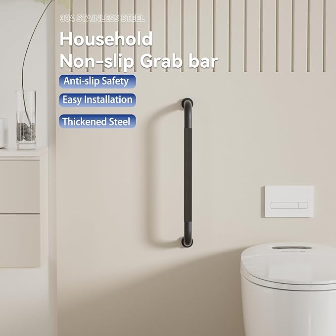 2 Pack Shower Grab Bar, 32 Inch Bathroom Grab Bar Handle with Anti-Slip Knurled Grip, Stainless Steel Bath Balance Bar, 1.25" Diameter Bath Safety Bar Support for Seniors Elderly Pregnant, Matte Black