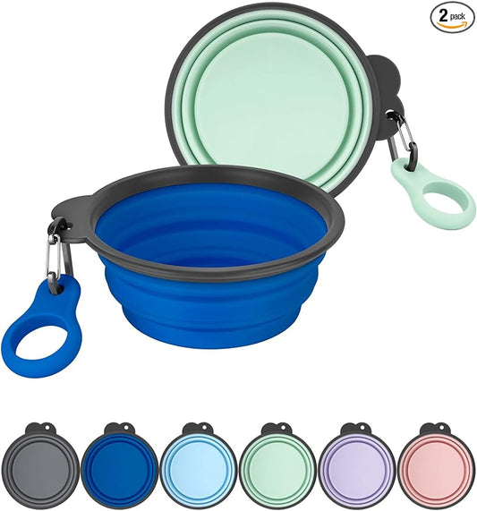 2 Pack 37oz/4.6 Cup Collapsible Dog Bowls with Bottle Carrier | Upgraded Carabiner,One-piece Molded Rim Won't Fall Off or Crack, Foldable Portable for Pets Water Drinking or Food Feeding
