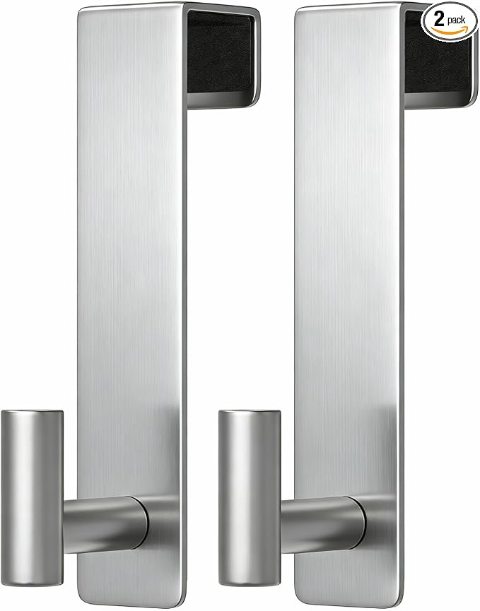PMMASTO 2-Pack Over The Door Hooks - Rustproof Stainless Steel Door Hangers for 1-3/4 Inch Doors, Non-Marking and Tool-Free Easy Install (Silver, T Shape)