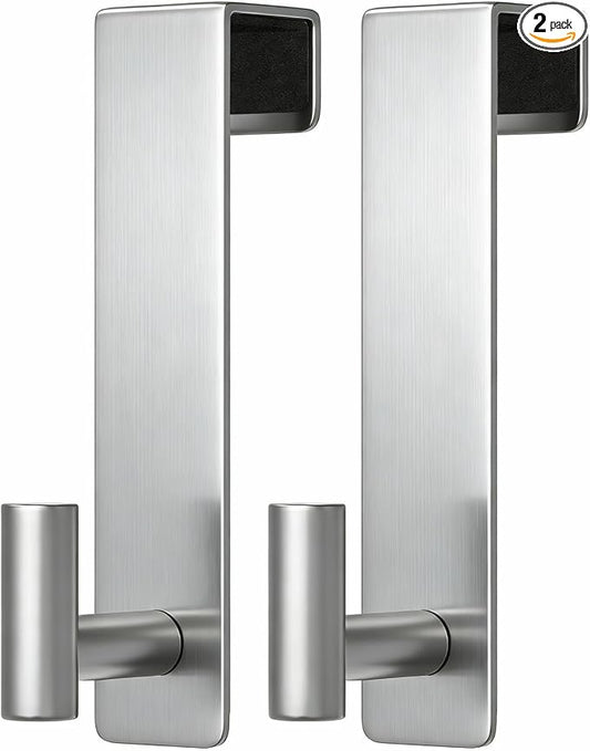 PMMASTO 2-Pack Over The Door Hooks - Rustproof Stainless Steel Door Hangers for 1-3/4 Inch Doors, Non-Marking and Tool-Free Easy Install (Silver, T Shape)
