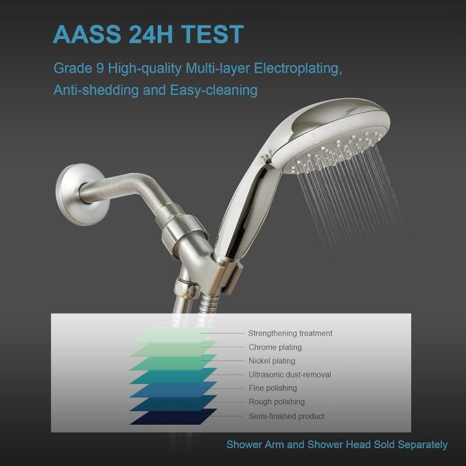 OFFO Shower Head Holder with Solid Metal Ball for Handheld Shower Head, Brushed Nickel Adjustable Shower Arm Mount for Connecting Shower Arm and Shower Hose, 1/2 in IPS Female Inlet and Male Outlet