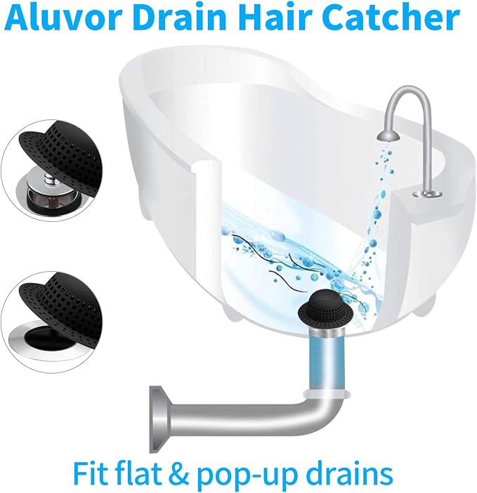 Aluvor Shower Drain Hair Catcher Bathtub Drain Cover Sink Drain Protector | Bathroom Sink & Bathtub Drain Strainer for Pop-Up & Regular Drains, All Black