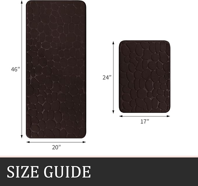 YIHOUSE Bathroom Rugs Mat Set, Memory Foam Bath Mat 2 Piece Brown | 17x24&20x46, Non Slip, Water Absorbent, Washable, Bath Mat For Bathroom, Sink and Toilet