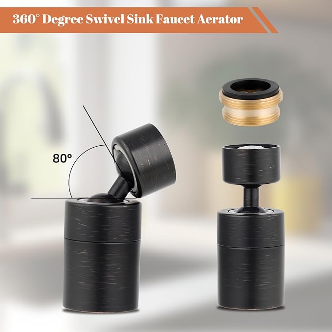 Hibbent Faucet Aerator, 360 Degree Kitchen Sink Faucet Aerator, Dual-function Swivel Big Angle Kitchen Faucet Attachment, Faucet Replacement Part, Oil-Rubbed Bronze