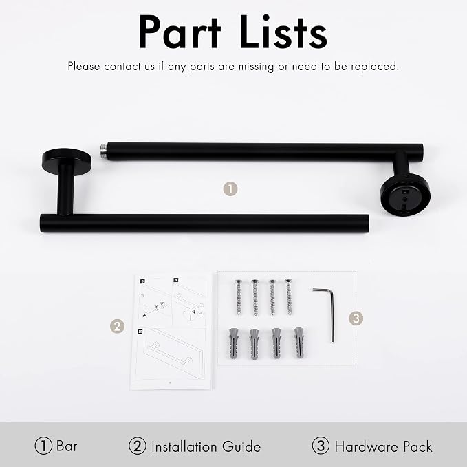 KES 23.2-Inch Towel Bar for Bathroom, Bath Towel Rack Towel Holder Wall Mount SUS304 Stainless Steel Matte Black, Total Length 25.5 Inch, A2000S65B-BK