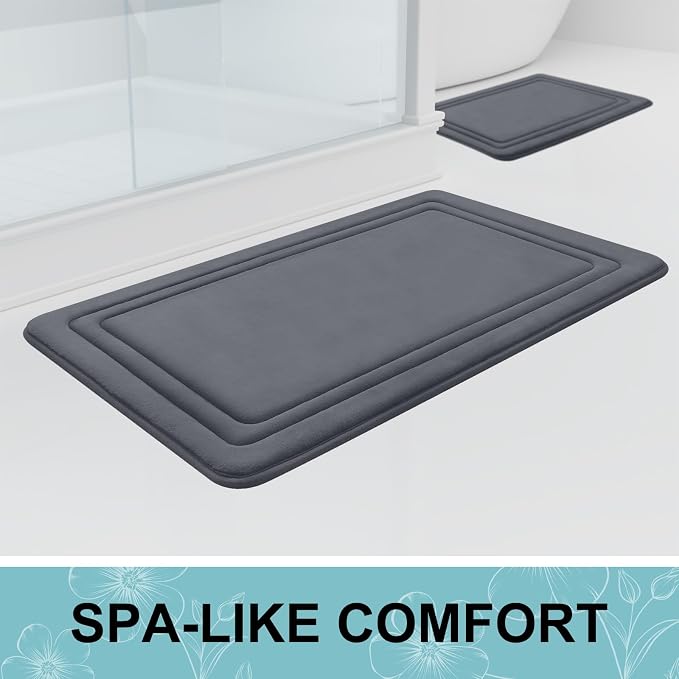 Grandaily Memory Foam Bath Mat Rug 59x24, Ultra Soft, Non-Slip and Absorbent Bathroom Rugs, Machine Wash Dry, Comfortable Bath Carpet for Bathroom Floor, Tub and Shower, Dark Grey