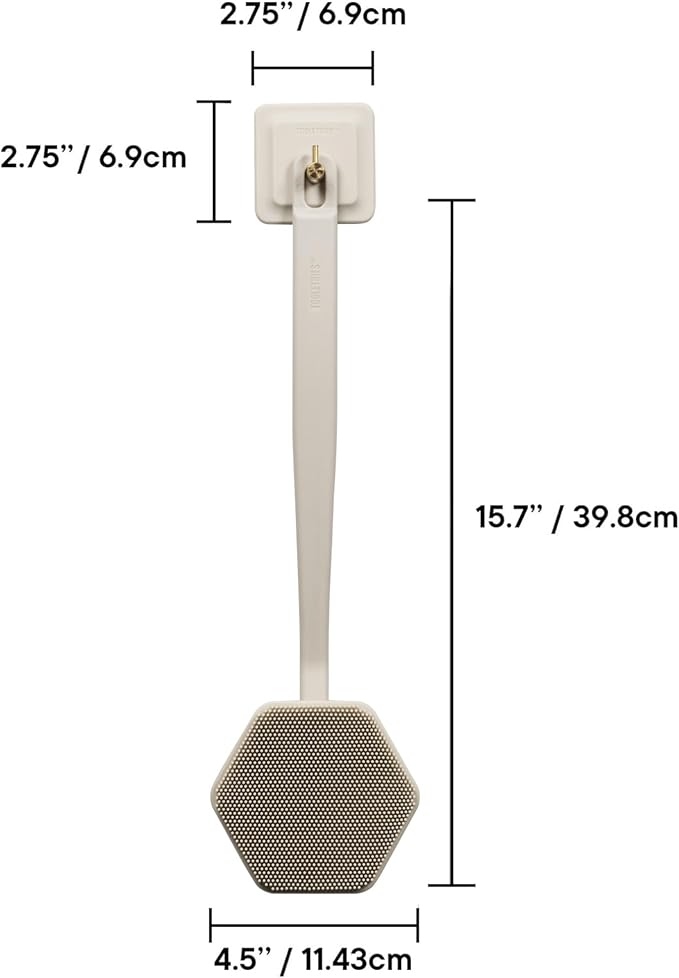 TOOLETRIES Silicone Back Scrubber with Hook, Exfoliating Body & Bath Brush, Long Ergonomic Handle, Non-Slip Grip for Hard-to-Reach Areas, Hygienic Silicone Bath Accessory for Men & Women - Sand