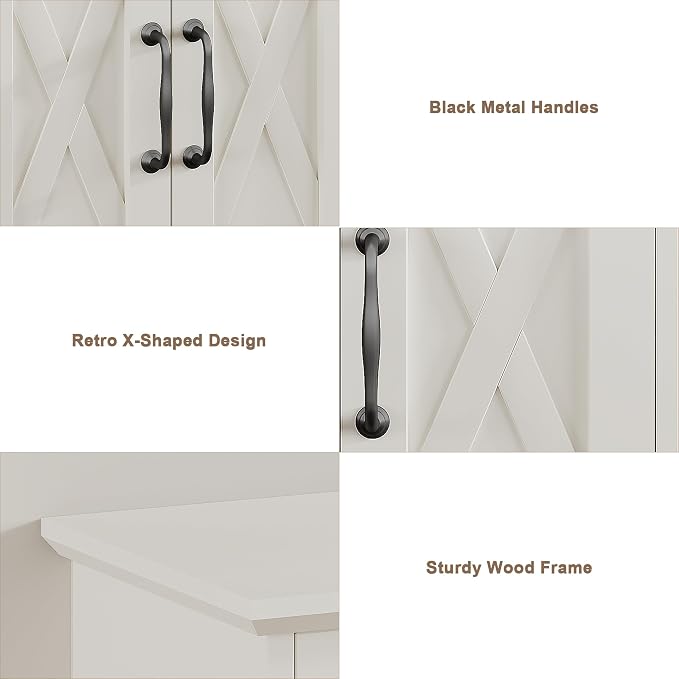 ChooChoo Farmhouse Medicine Cabinet, Bathroom Wall Cabinet with Adjustable Shelf, Towel Bar, 3 Hooks, Over The Toilet Storage Cabinet for Bathroom, Kitchen, White