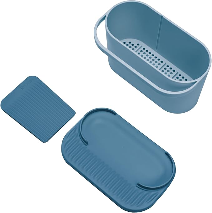 ReBorn Recycled Sink Organizer, Kitchen Sink Organizer, Two Main Compartments, Integrated Dish Cloth Rail, Ribbed and Sloped Base for Draining, Would Made in UK (Avon Blue)