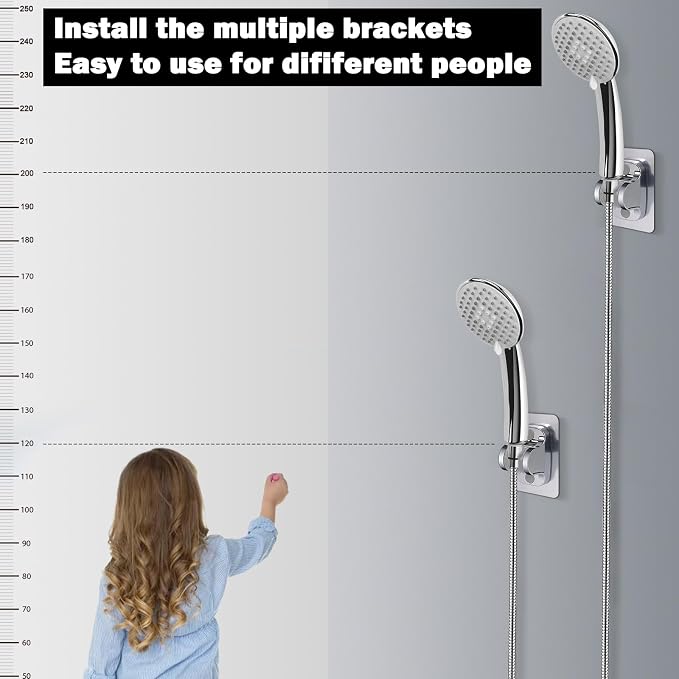 NearMoon Self Adhesive Shower Head Holder-Adjustable Handheld Shower Holder NO Drilling Wall Mount Waterproof (2 Pack, Chrome Finish)