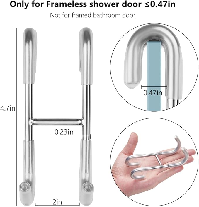 NINETREX Shower Door Hooks,Towel Hooks for Bathrooms Frameless Glass Door,Heavy Duty SUS 304 Stainless Steel Hook for Towels,Squeegee,Loofah,Shaver,Robe,4 Pack,Silver