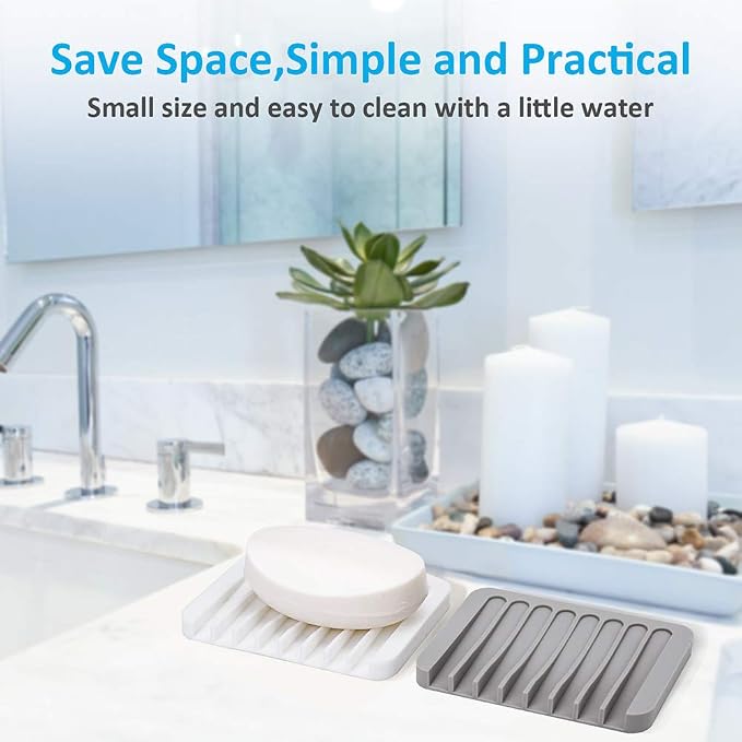 4PCS Self-Draining Silicone Bar Soap Dish and Holders for Shower | Easy Clean, Can Extend Soap Life, Premium Sponge Holder for Sink, Kitchen, Bathroom, or Counter, Soap Tray for Shower
