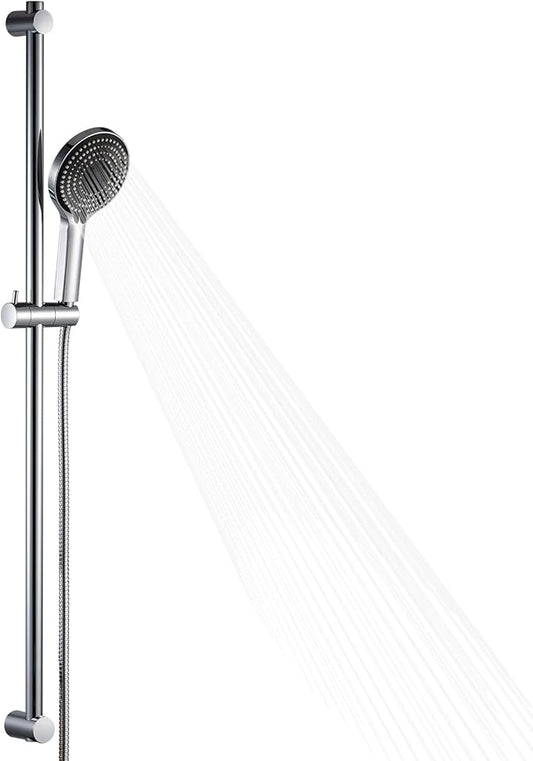 OFFO Shower Slide Bar Combo, Adjustable 40 in Slide Bar with 6-Mode High Pressure Handheld Shower Head and 60 in Stainless Steel Hose, Screw Wall Mounted, Chrome