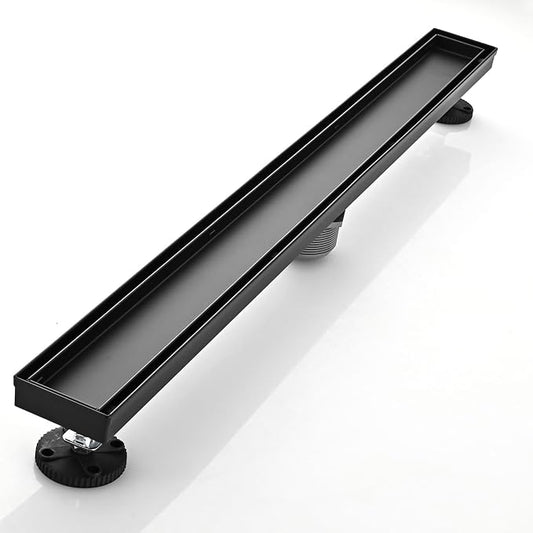AVSIILE Linear Shower Floor Drain, Black 30 Inch 304 Stainless Steel Bathroom Drains Kit, Rectangular Shower Trench Drain with Reversable Tile-in Pattern Drain Cover & Hair Catcher