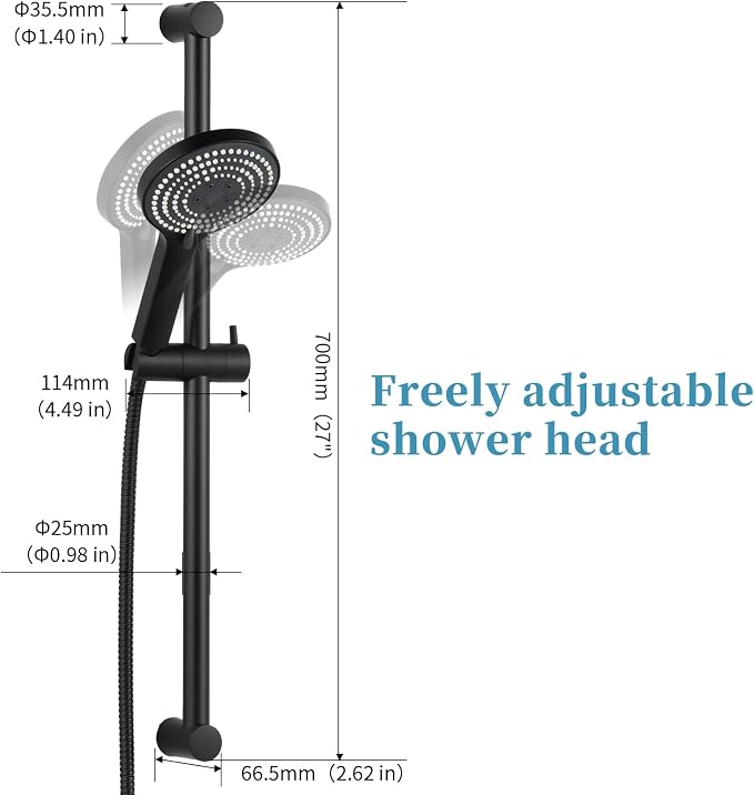 OFFO 6-Spray High Pressure Handheld Shower Head Combo with Adjustable 27 in Slide Bar and 60 in Stainless Steel Hose, Matte Black