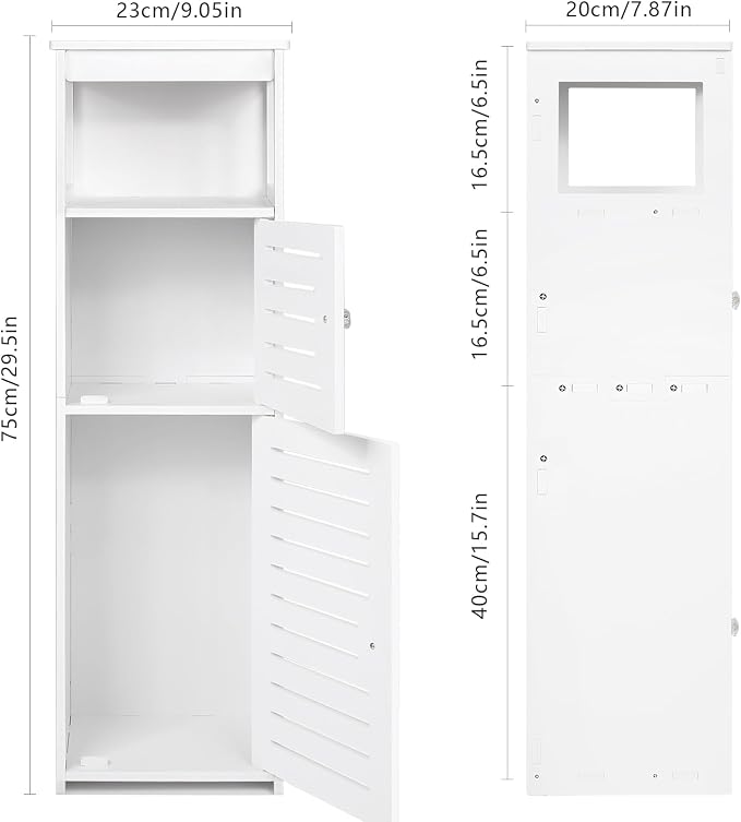 VOGGV Bathroom Storage Cabinet, Bathroom Floor Cabinet Freestanding 1 Doors and Shelves for Home Kitchen, Living Room and Hallway, 29.5 * 8.66 * 7.87in, White