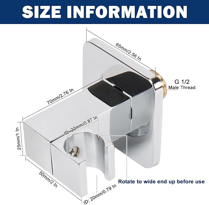 NearMoon Wall Supply Elbow with Handheld Shower Holder - Square Shower Bracket with Flange G1/2 Shower Hose Connector, Wall Mounted Drop Union Male Water Outlet (Chrome Finish)