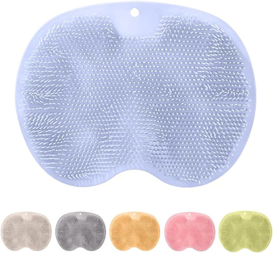 Silicone Shower Foot Scrubber Mat, Upgrade Foot Scrubber in Shower, Foot Back Cleaning Pad Back Washer Bath Wash Pad, Wall Mounted Slip Suction Cups for Bath Wash Pad (Blue)