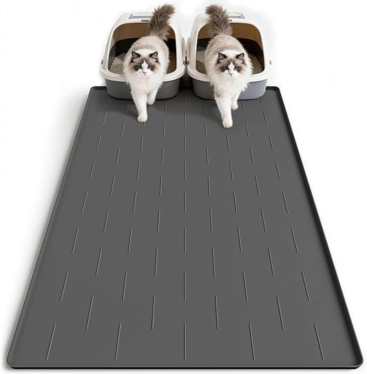 Pieviev Extra Large Silicone Litter Box Mat, Easy to Clean, 40'' x 28'' | Extra-Large Coverage Area Litter Mat, Soft on Kitty Paws, Grooves Reduce Waste, Raised Edges Trap Urine and Spills.