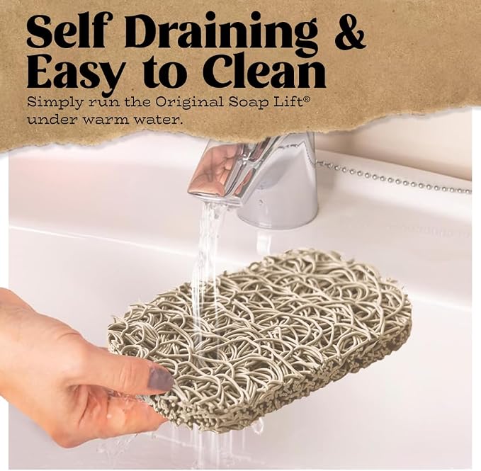 Soap Bar Holder - Flexible Shower Tray with Self-Draining Design - Soap Saver Pad Made of BPA-Free Bioplastic - Handmade Soap Lifts for Bar Soap, Dishes, Shower & Bathroom Sink - 2-Pack (Bone Color)