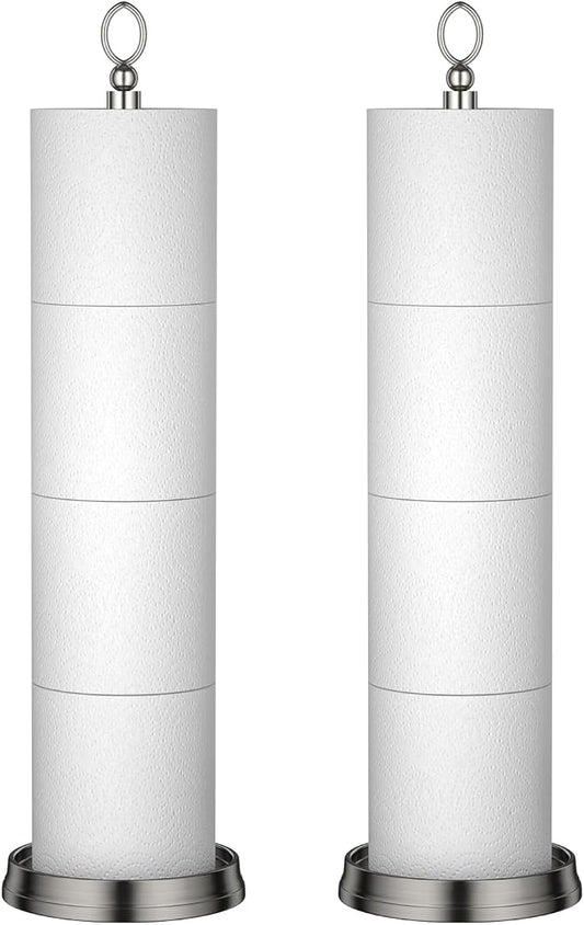 ROLABAM Toilet Paper Holder Stand with Reserve Function, Free Standing Toilet Paper Holder for Bathroom, Toilet Paper Stand with Reserve for 4 Rolls 22.5" Height (2 Pack, Brushed Nickel)