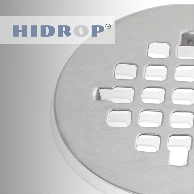 Brushed Nickel Snap-in Shower Floor Drain Cover,Hidrop 4-1/4" OD Round Shower Strainer Grid, Easy-to-Install Replacement Cover Stainless Steel
