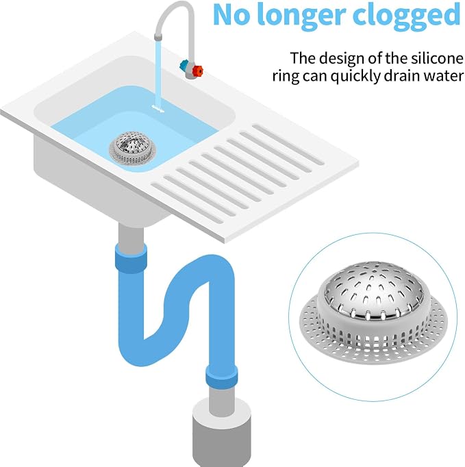 Aluvor Bathtub Drain Hair Catcher Shower Drain Cover Sink Drain Protector | Bathroom Sink & Bathtub Drain Strainer for Pop-Up & Regular Drains, Silver Grey