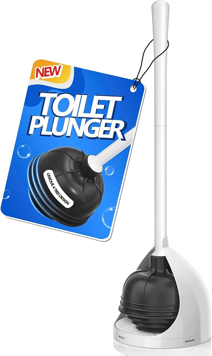 Toilet Plunger with Holder, Unique Plunger with All-Angle Design, Plungers for Bathroom with Holder, Heavy Duty Toilet Plunger for 5.7-inch Toilet Drain Bathroom Cleaning