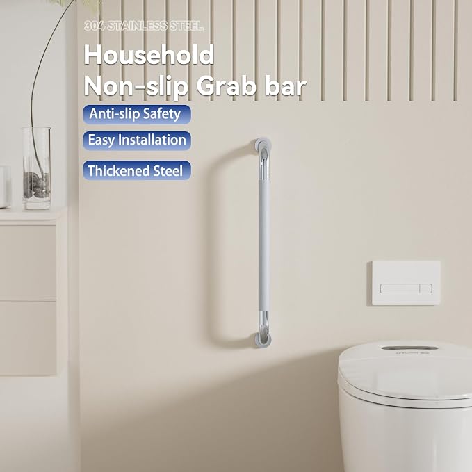 32 Inch Shower Grab Bar, Bathroom Grab Bar Handle with Anti-Slip Knurled Grip, Stainless Steel Bath Balance Bar, 1.25" Diameter Bath Safety Bar Support for Seniors Elderly Pregnant, Polishes Chrome
