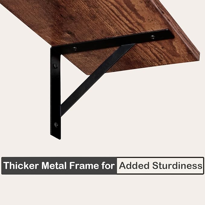 DINZI LVJ Wall Shelves, 23.6 x 7.9 x 6.1 Inch Floating Shelves for Wall, Easy-to-Install Wall Storage Ledges with Sturdy Metal Brackets for Living Room, Bathroom, Kitchen, Rustic Brown