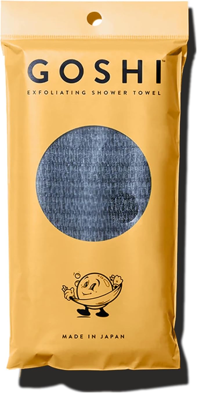 GOSHI Exfoliating Shower Towel - Long Body Scrubber, Grey | rip-resistant, rapid-drying, exfoliating long washcloth for all skin types to eliminate back acne and maintain smooth skin