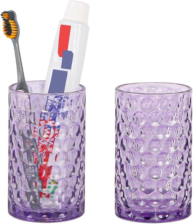 Bathroom Toothbrush Holder Set, 11oz Purple Glass Toothbrush Holder and Bathroom Tumbler Cup Set, Decorative Countertop Storage Cups Organizer for Toothpaste, Brushes