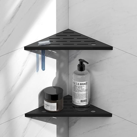 10" Corner Shower Shelf, 304 Stainless Steel Slot Design Bathroom Shower Shelf, Recessed Corner Shelves for Tiled Wall, 2 Pack, Matte Black