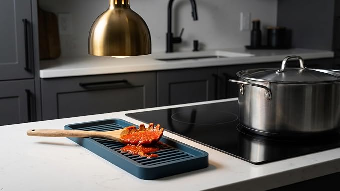 Silicone Sink and Surface Organizer Tray, Sponge Holder, Vanity Tray, Heat Safe, Dishwasher Safe, for Bathroom and Kitchen Organization (Smoky Blue, 12"x4")