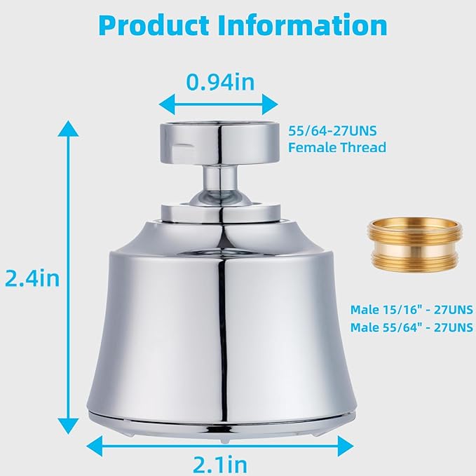 iFealClear Kitchen Sink Faucet Head with Metal Ball Joint, 360° Swivel Faucet Sprayer Head, Big Angle Sink Faucet Aerator Adapter 55/64-27UNS Female Thread, 4 Spray Modes, Extra Metal Adapters, Chrome