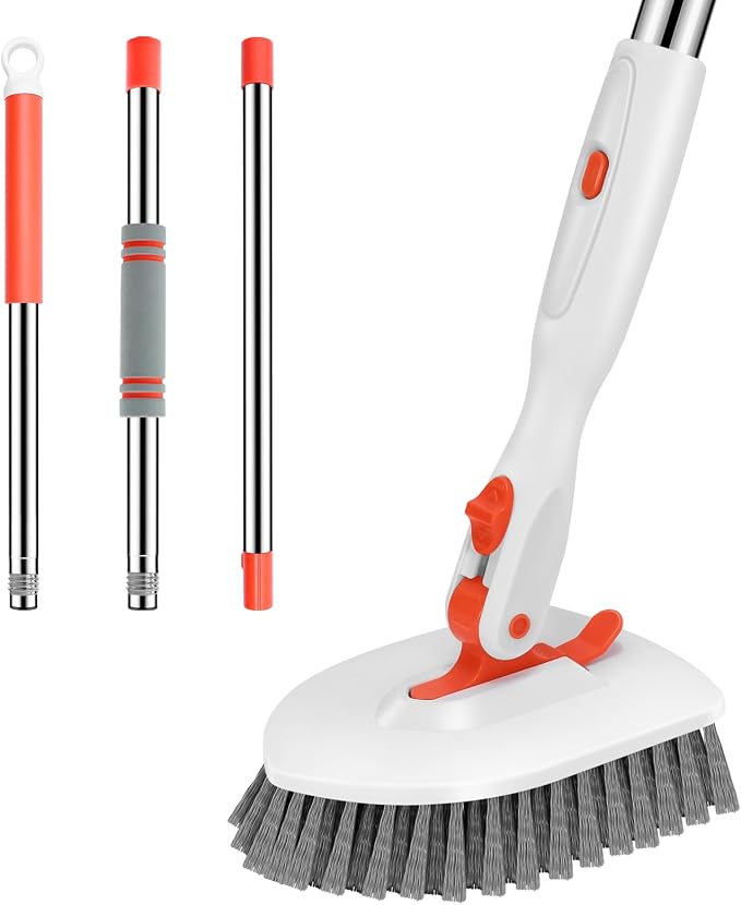SetSail Floor Scrub Brush, Tile Tub Floor Scrubber, Orange | with 52-inch Adjustable Handle Multi-Angle Cleaning Locks at 45°, 90°, 180° for Bathroom Kitchen Walls Tub Tile
