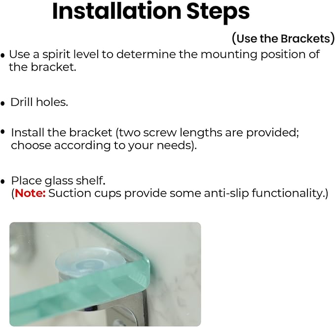 11.81” Tempered Glass Niche Shelf with 4 Small Brackets for Tile Niches Wooden Niches 8mm Thick Shower Niche Shelf for Bathroom Kitchen Cabinet