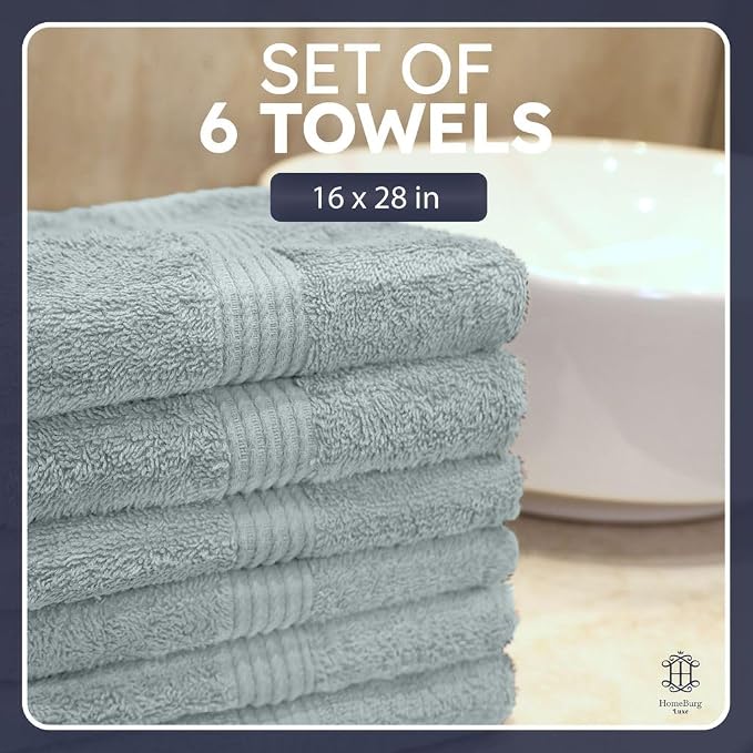 Luxe 6-Piece Hand Towel Set – Soft & Absorbent Cotton, Hotel Quality, Quick-Drying, Easy Care, 16 x 28 in (Ice Blue)